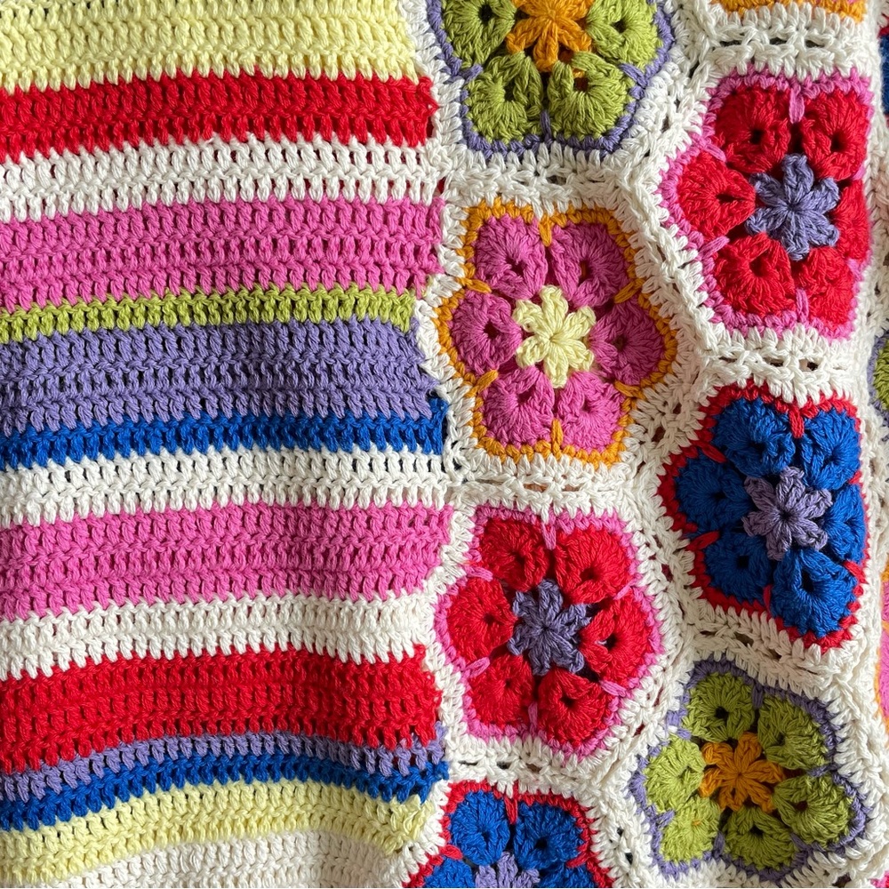 FARM Rio Rainbow Handmade Crochet Sweater Multicolor Mock Neck Women's Large NWT - Picture 13 of 16